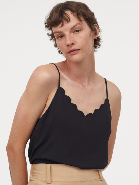 

H&M Women Black Scallop-Trimmed Strappy Top