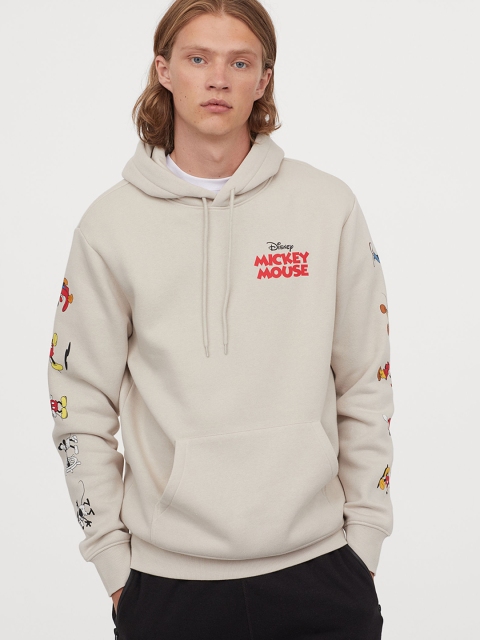 

H&M Men Grey & Beige Mickey Mouse Printed Hoodie