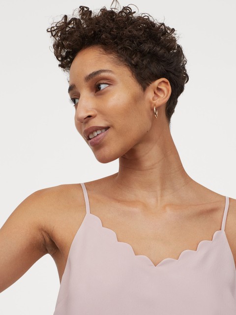

H&M Women Old Rose Pink Solid Scallop-Trimmed Strappy Top