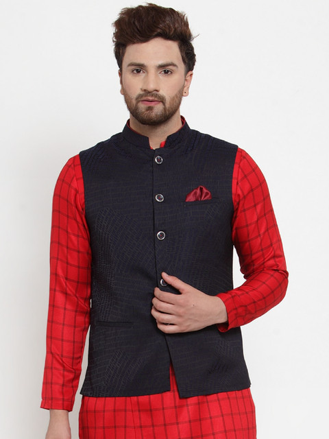 

MAXENCE Men Black Woven Design Nehru Jacket