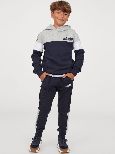 H&M Boys Navy Blue & Black Colourblocked Sweatpants