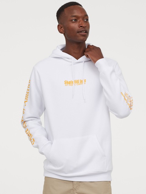 

H&M Men White & Yellow Printed Hoodie