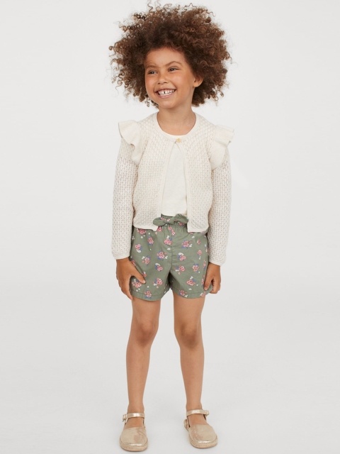 

H&M Girls Off White Flounce-Trimmed Cardigan