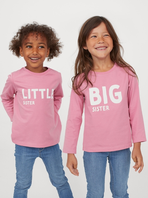 

H&M Girls Pink Printed Long-Sleeved Sibling Top