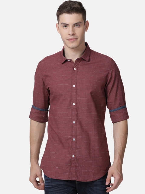 

Mucho Solo Men Maroon & White Slim Fit Striped Casual Shirt