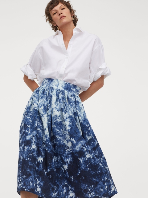 

H&M Women Blue Dyed Flared Cotton Skirt