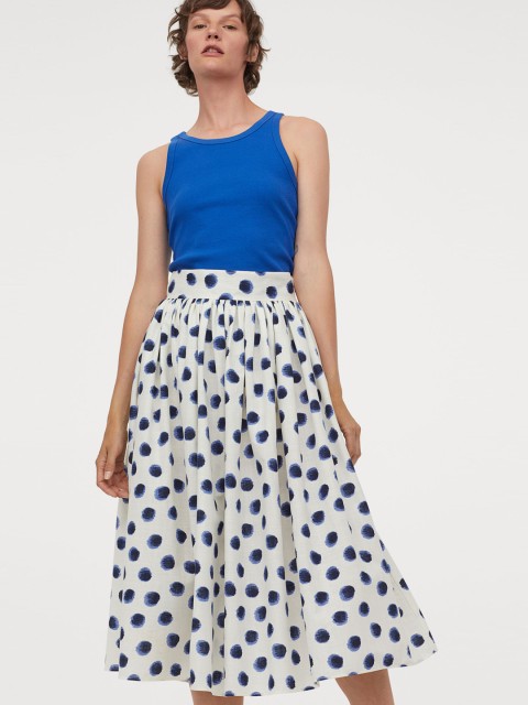 

H&M Women White & Blue Printed Flared Cotton Skirt