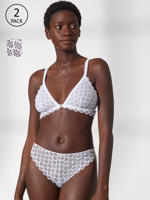 

H&M Women White 2 Pack Lace Brazilian Briefs 0859743001