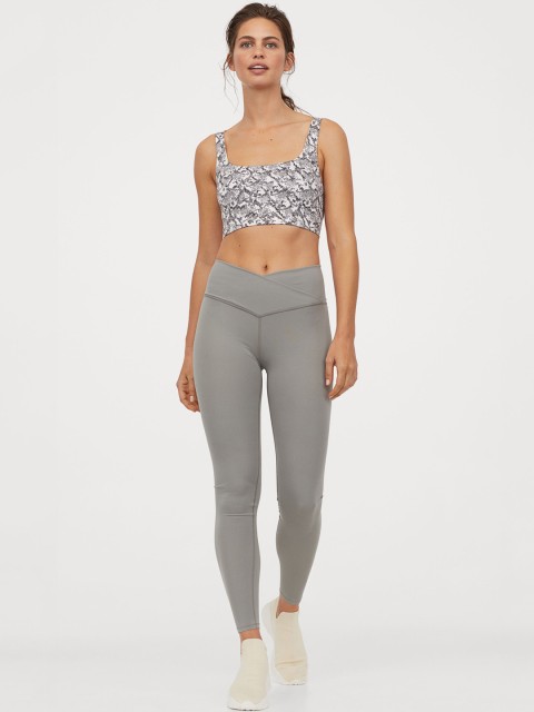 

H&M Women Green Solid Wrapover-Waist Sports Tights