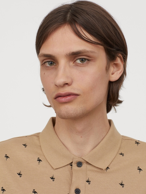 

H&M Men Beige Printed Polo Shirt Slim Fit