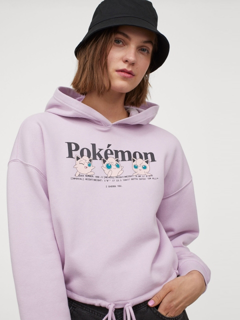 

H&M Women Lavender Printed Drawstring Hoodie