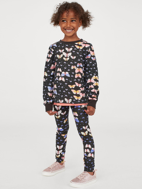 

H&M Girls Black Printed Leggings