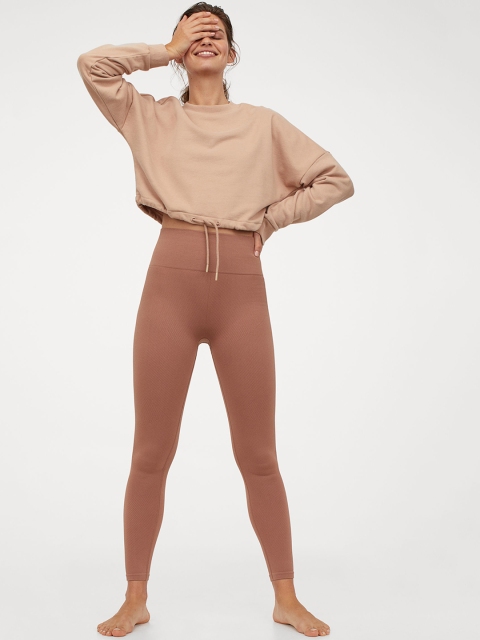 

H&M Women Brown Solid Seamless Sports Tights