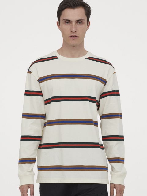 

H&M Men White & Red Striped Long-Sleeved Jersey Top