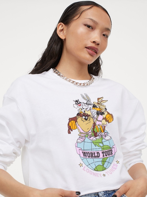 

H&M Women White Printed Sweatshirt