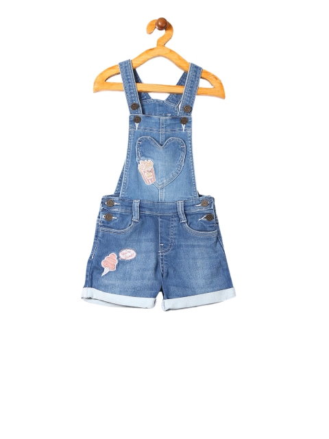 

Cherokee Girls Blue Solid Slim-Fit Applique Dungarees