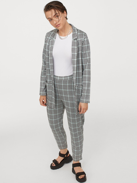 

H&M Women Turquoise Blue & Black Checked Ankle-Length Pull-On Trousers