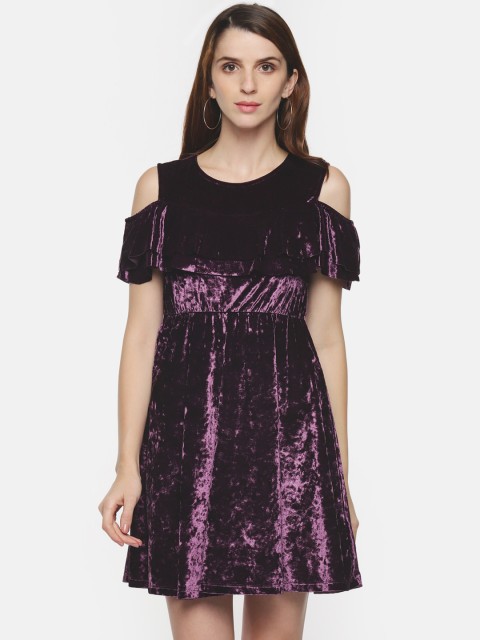 

Forever Glam by Pantaloons Women Burgundy Solid Fit and Flare Dress