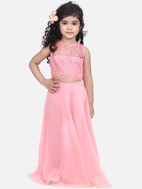 

AWW HUNNIE Girls Pink Embroidered Top & Skirt