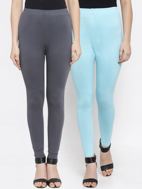 

TAG 7 Women Pack Of 2 Solid Ankle-Length Leggings, Blue