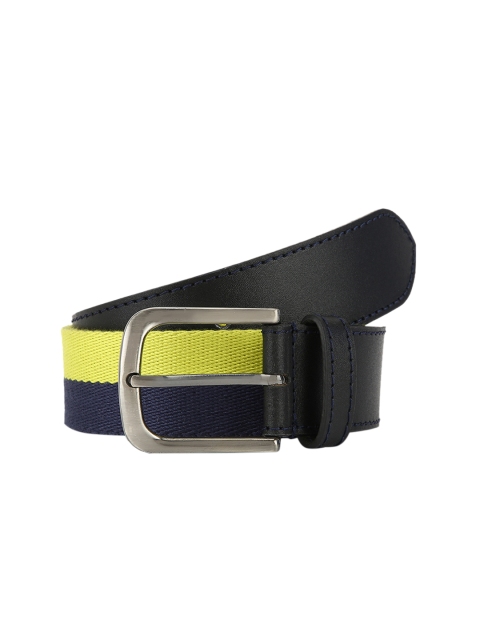 

Calligraphy Men Navy Blue & Green Striped Belt