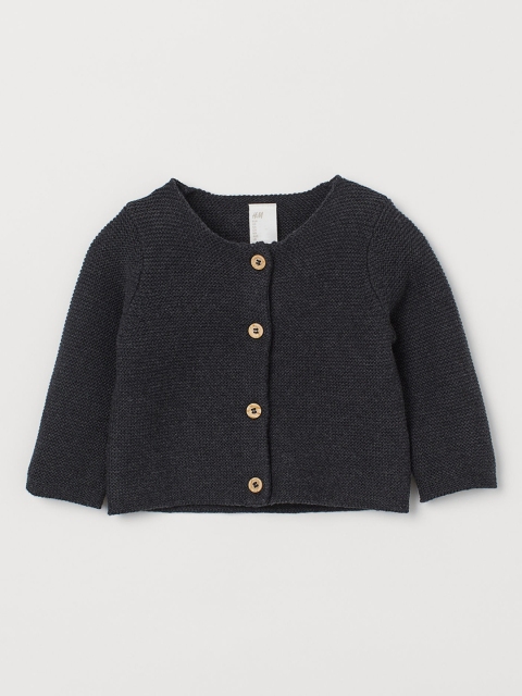 

H&M Girls Charcoal Grey Solid Garter-Stitched Cardigan