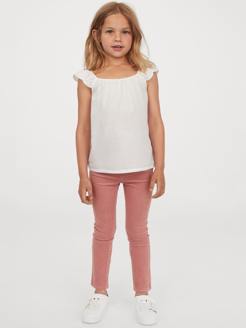 H&M Girls Pink Solid Corduroy Treggings