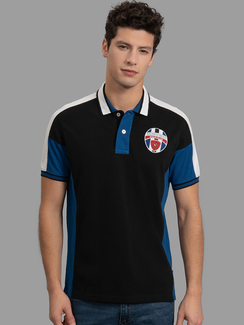 

Beverly Hills Polo Club Men Black & White Colourblocked Polo Collar T-shirt