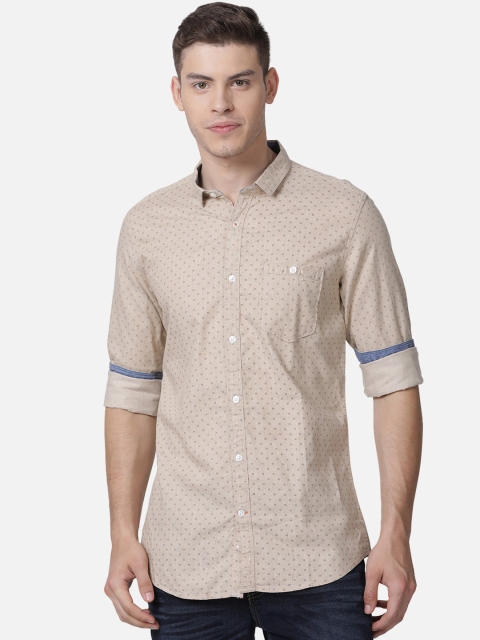

Mucho Solo Men Beige & Brown Slim Fit Printed Casual Shirt