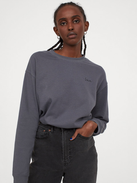 

H&M Women Grey Solid Sweatshirt