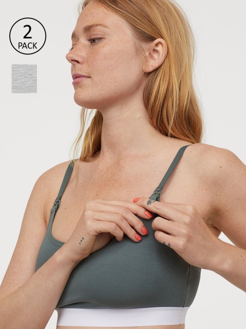 

H&M MAMA Green & Grey 2-Pack Nursing Bras 0883855001