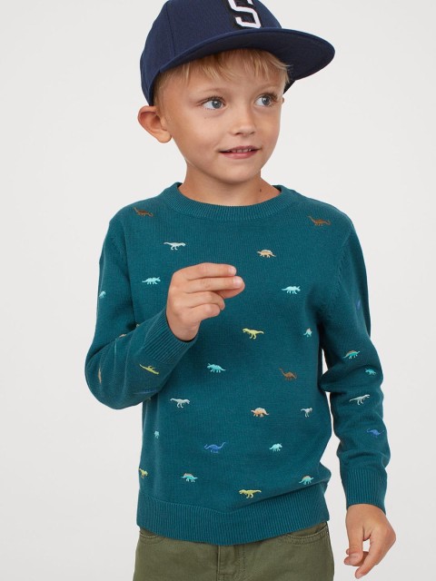 

H&M Boys Green Fine-Knit Cotton Jumper