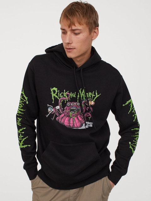 

H&M Men Black & Green Printed Hoodie