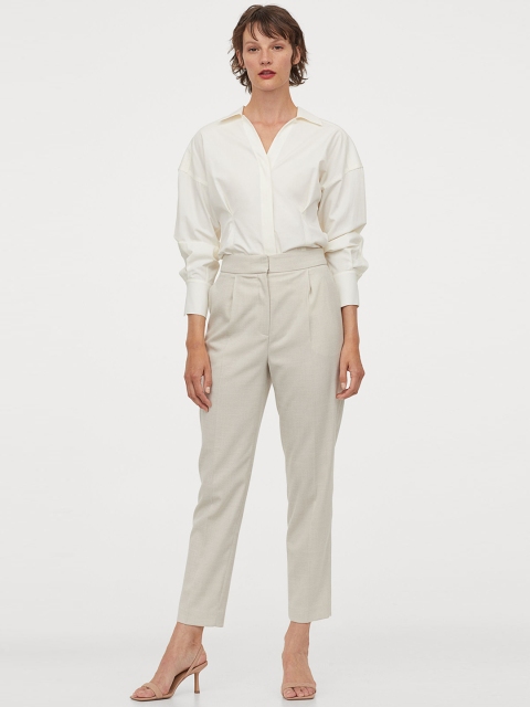 

H&M Women Cream Solid Cigarette Trousers