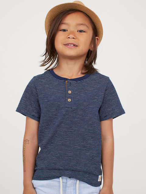 

H&M Boys Blue Striped Cotton Jersey Henley Top