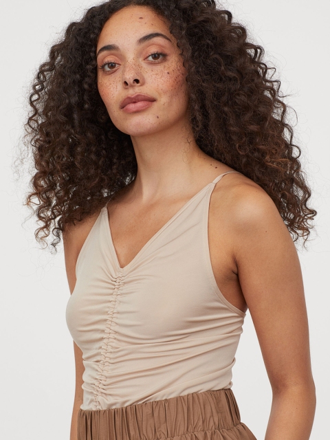 

H&M Women Beige Solid Draped Strappy Top