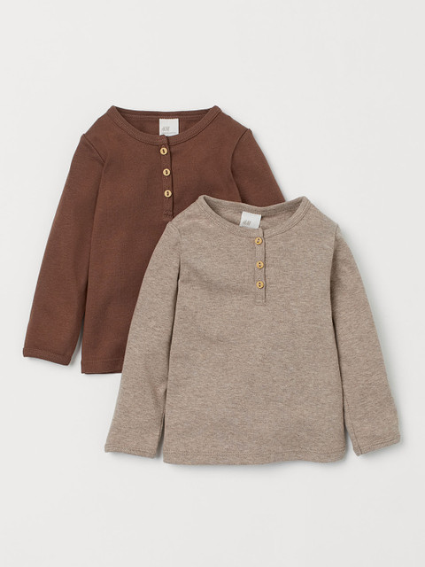 

H&M Kids 2-pack cotton Henley tops, Beige