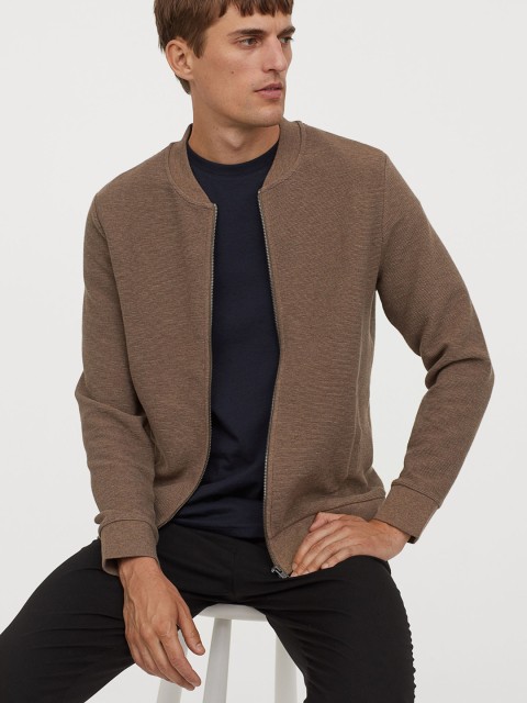 

H&M Men Brown Solid Zipped Cardigan