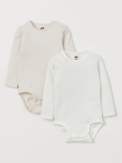 

H&M Boys 2-Pack Long-Sleeved Sustainable Bodysuits, White