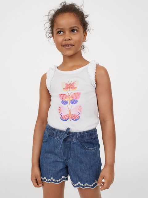 

H&M Girls White Printed Frill-Trimmed Vest Top