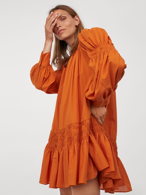

H&M Women Orange Solid Smocked Tunic