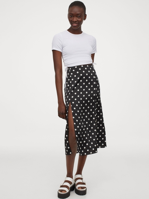 

H&M Women Black & White Printed Slit-Hem Skirt