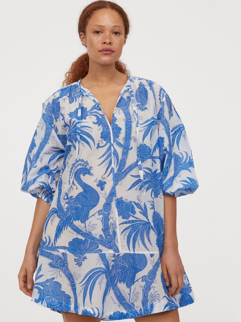 

H&M Women Blue & Off-White Printed Cotton Dress