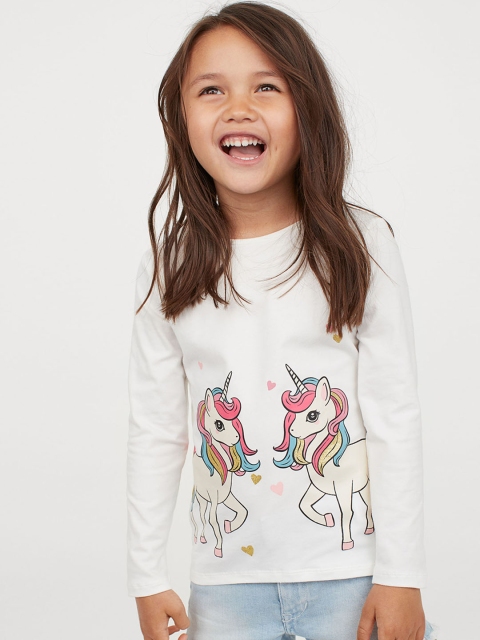 

H&M Women Printed Cotton Top, White