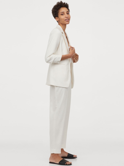 

H&M Women White Solid Gathered-Sleeve Blazer