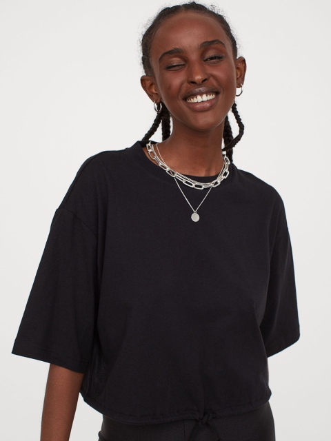 

H&M Women Black Drawstring T-shirt