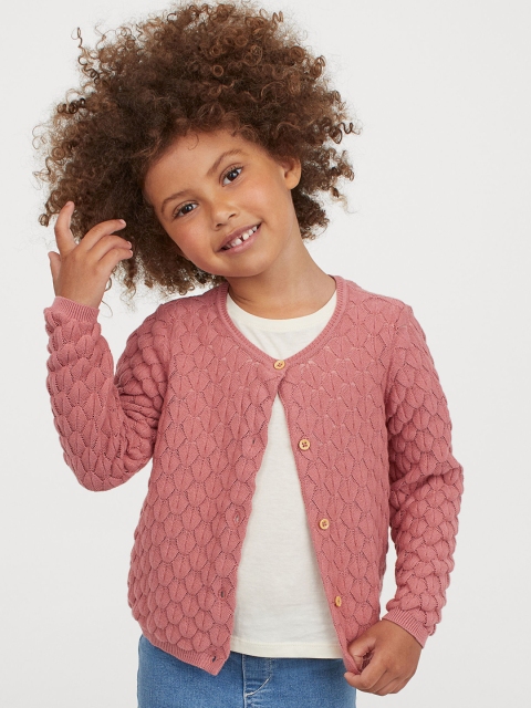 

H&M Girls Pink Textured-Knit Cardigan