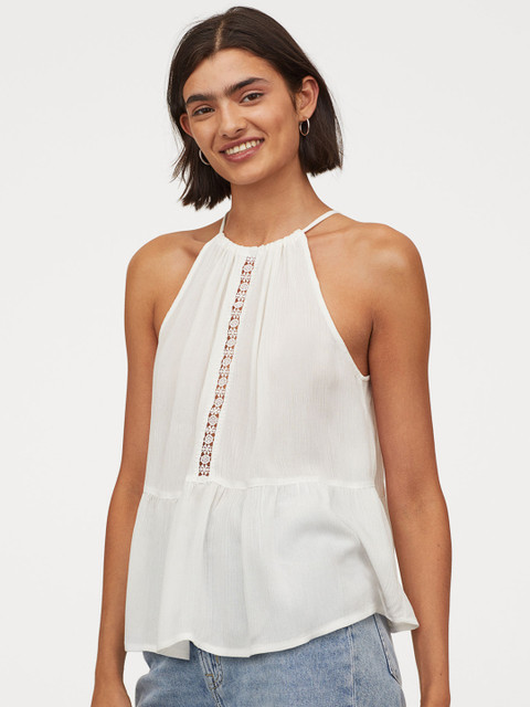 

H&M Women White Solid Crinkled Top
