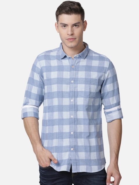 

Mucho Solo Men Blue & White Slim Fit Checked Casual Shirt