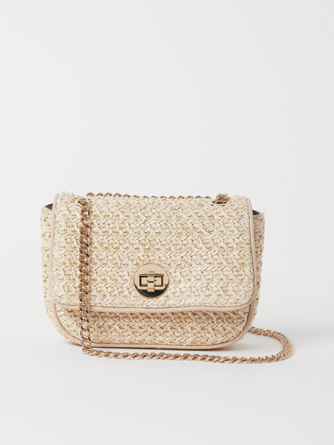 

H&M Beige Printed Glittery Shoulder Bag